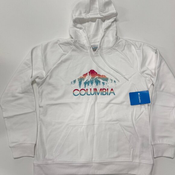 Columbia French Terry Hoodie Womens Large or XL White New Pullover Colorful Logo - Picture 1 of 10